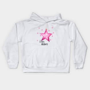 Happy Holidays with Pink Stars and Gold String Kids Hoodie